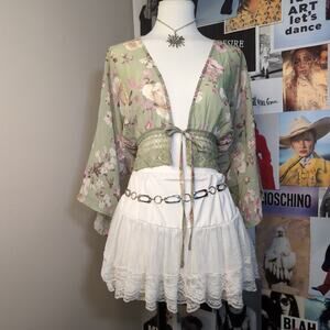 Green Floral Bohemian Top